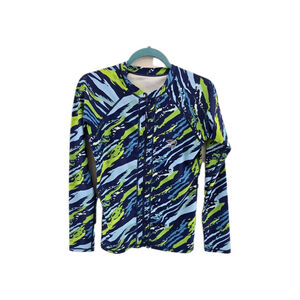 Axesea Fill Zip Sun Protection Swim Shirt. Blue Green L Sleeve. Ladies Size 8